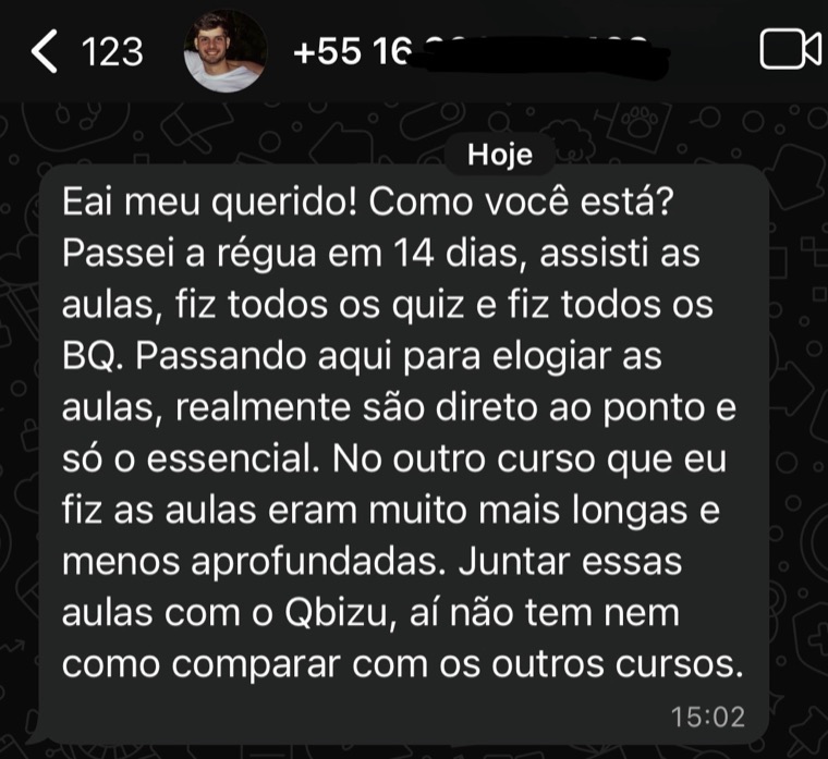 Depoimento de aluno do QBizu Petro